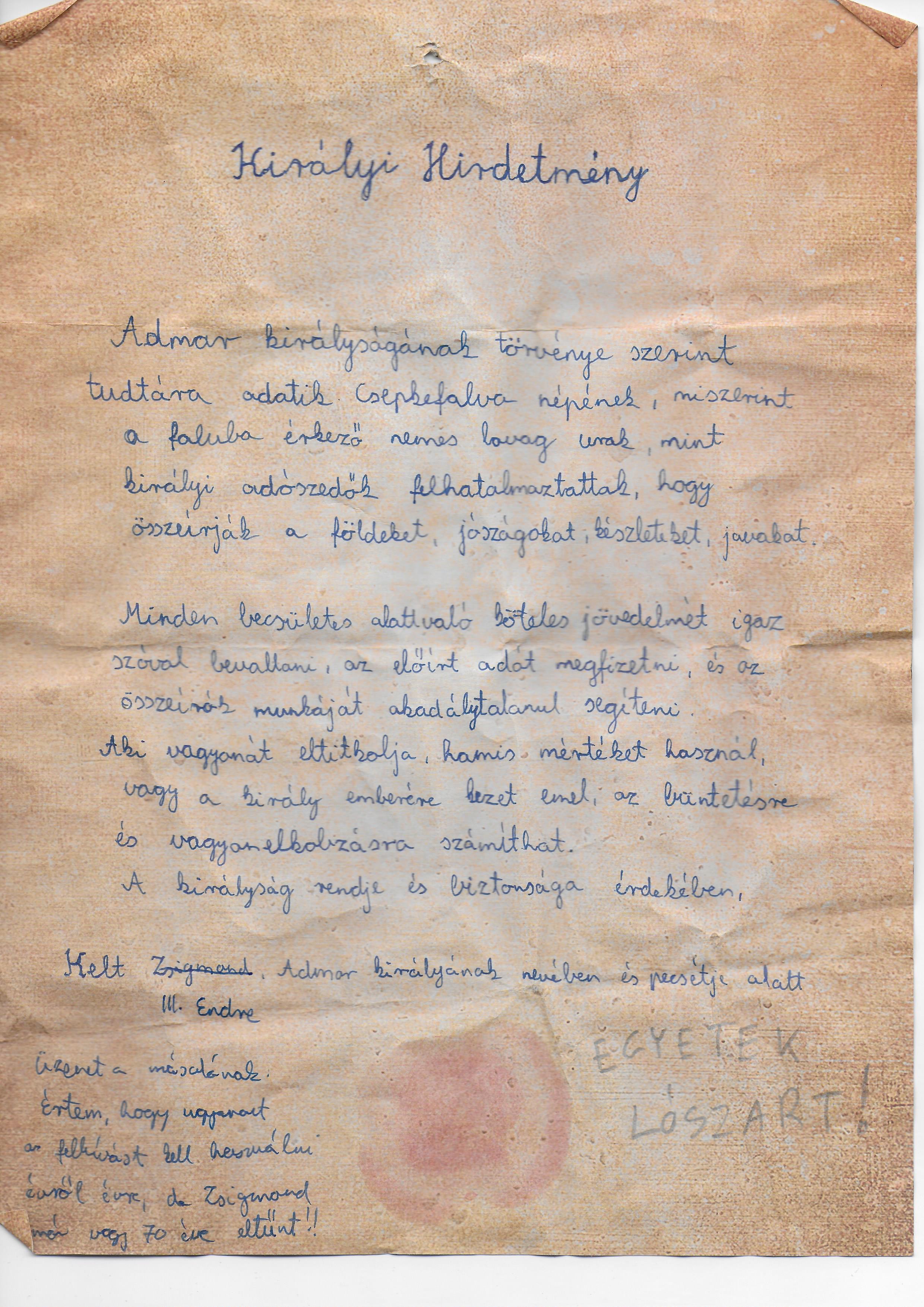 Királyi hirdetmény az adószedésről – előnézet