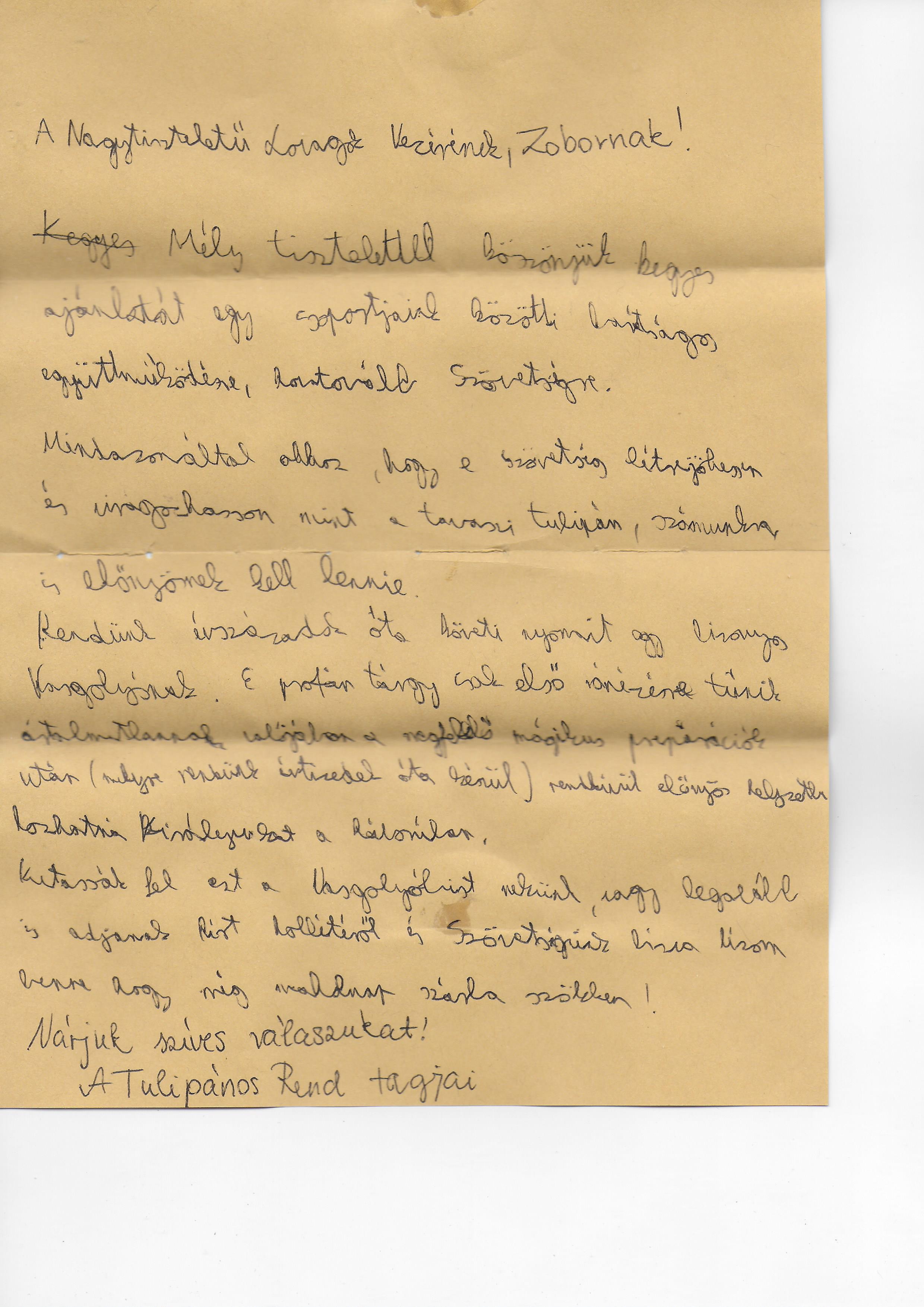 Diplomáciai levél – első oldal